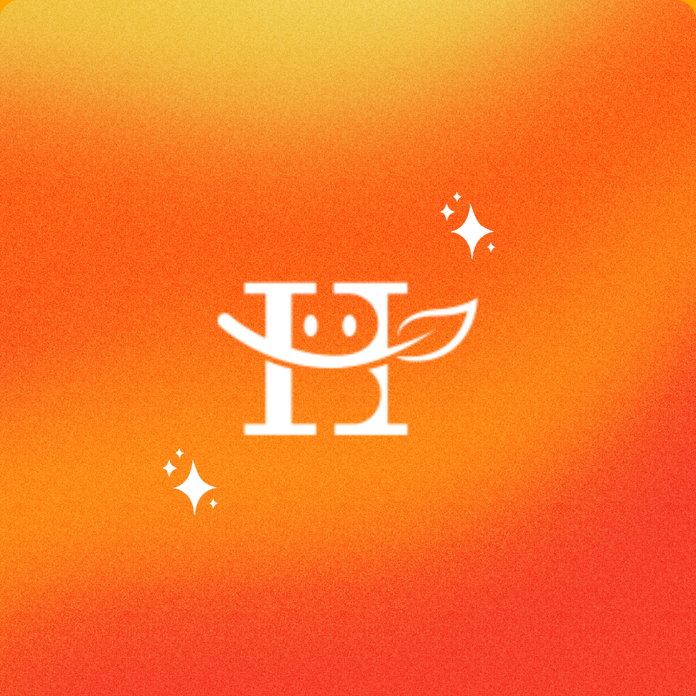 The Happy Balanced Health logo against a bright orange gradient background, surrounded by bright white sparkles. 